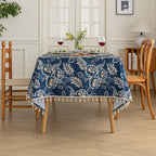 Boho Floral Tassel Tablecloth, Woven Dining Table Cover — product view 2