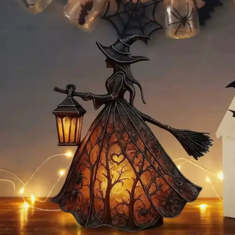 Halloween Witch Lantern Lamp, Battery LED Resin Figurine - product view 5