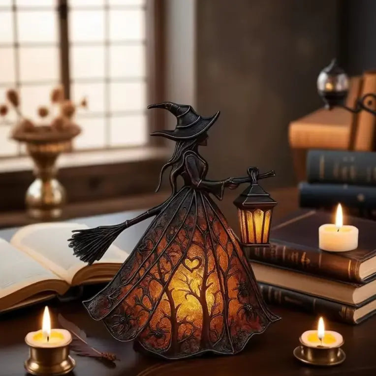 Halloween Witch Lantern Lamp, Battery LED Resin Figurine - product view 1