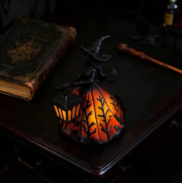Halloween Witch Lantern Lamp, Battery LED Resin Figurine - product view 3