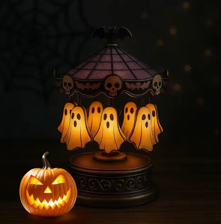 Halloween Ghost Carousel Lamp, Rechargeable Rotating Night Light - product view 3