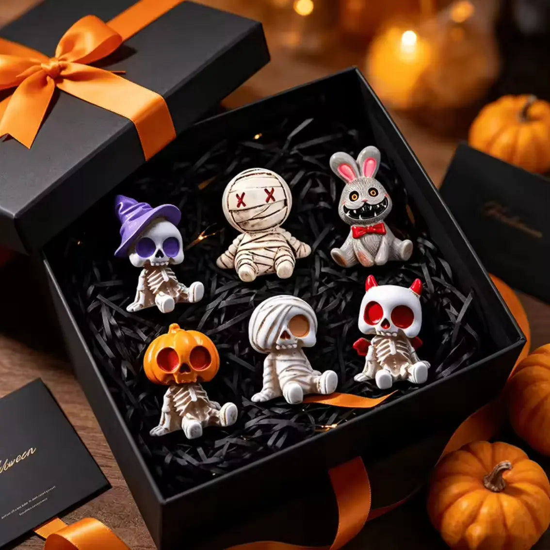 Mini Halloween Skeleton Figurines, 6-Piece Resin Decoration Set - product view 1