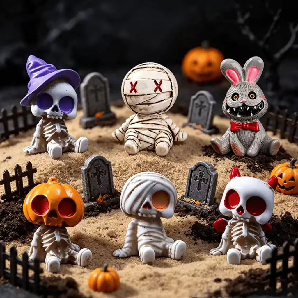 Mini Halloween Skeleton Figurines, 6-Piece Resin Decoration Set - product view 2