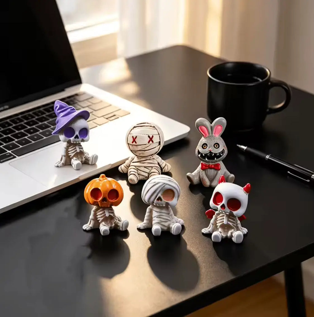 Mini Halloween Skeleton Figurines, 6-Piece Resin Decoration Set - product view 4