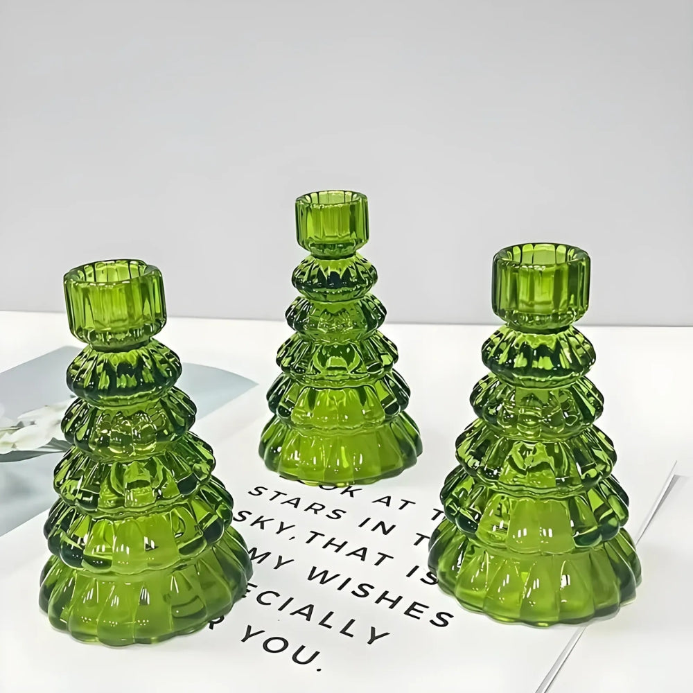 Christmas Tree Glass Candle Holders, Set of 3 Holiday Table Decor — product view 8