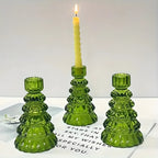 Christmas Tree Glass Candle Holders, Set of 3 Holiday Table Decor — product view 5