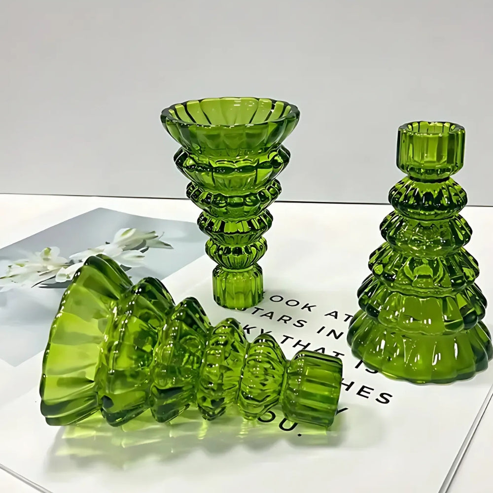 Christmas Tree Glass Candle Holders, Set of 3 Holiday Table Decor — product view 3