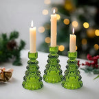 Christmas Tree Glass Candle Holders, Set of 3 Holiday Table Decor — product view 1
