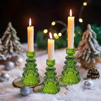 Christmas Tree Glass Candle Holders, Set of 3 Holiday Table Decor — product view 2