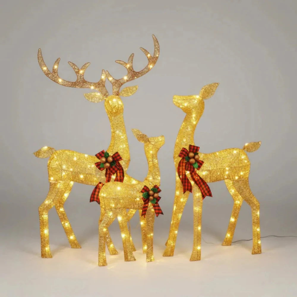 Lighted Christmas Reindeer Family, 3-Piece Outdoor LED Set - Gold