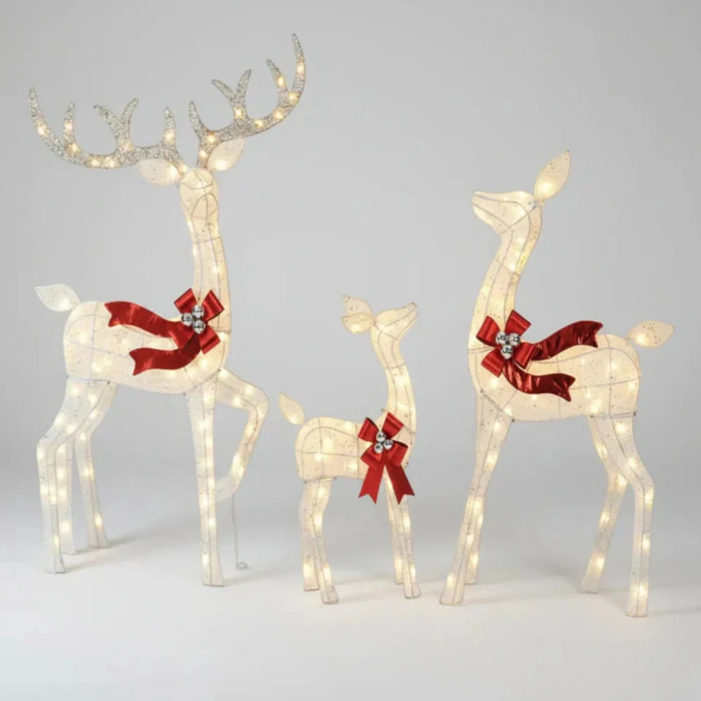 Lighted Christmas Reindeer Family, 3-Piece Outdoor LED Set - Snow