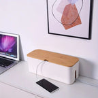 Cable Organizer Box with Bamboo Lid, Ventilated Cord Storage — product view 3
