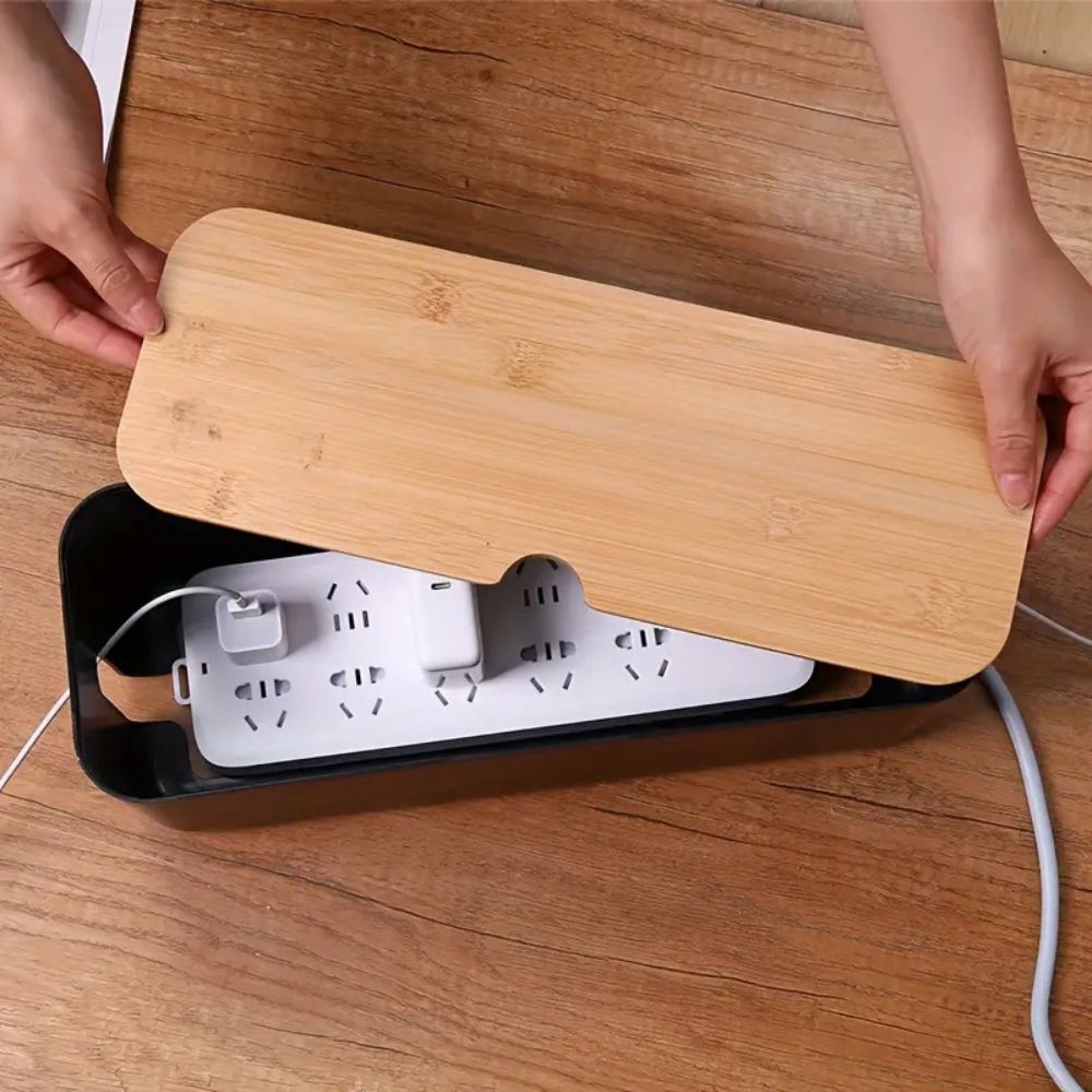 Cable Organizer Box with Bamboo Lid, Ventilated Cord Storage — product view 4