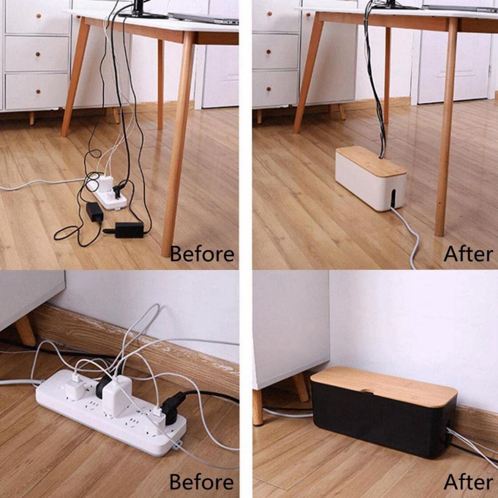 Cable Organizer Box with Bamboo Lid, Ventilated Cord Storage — product view 5