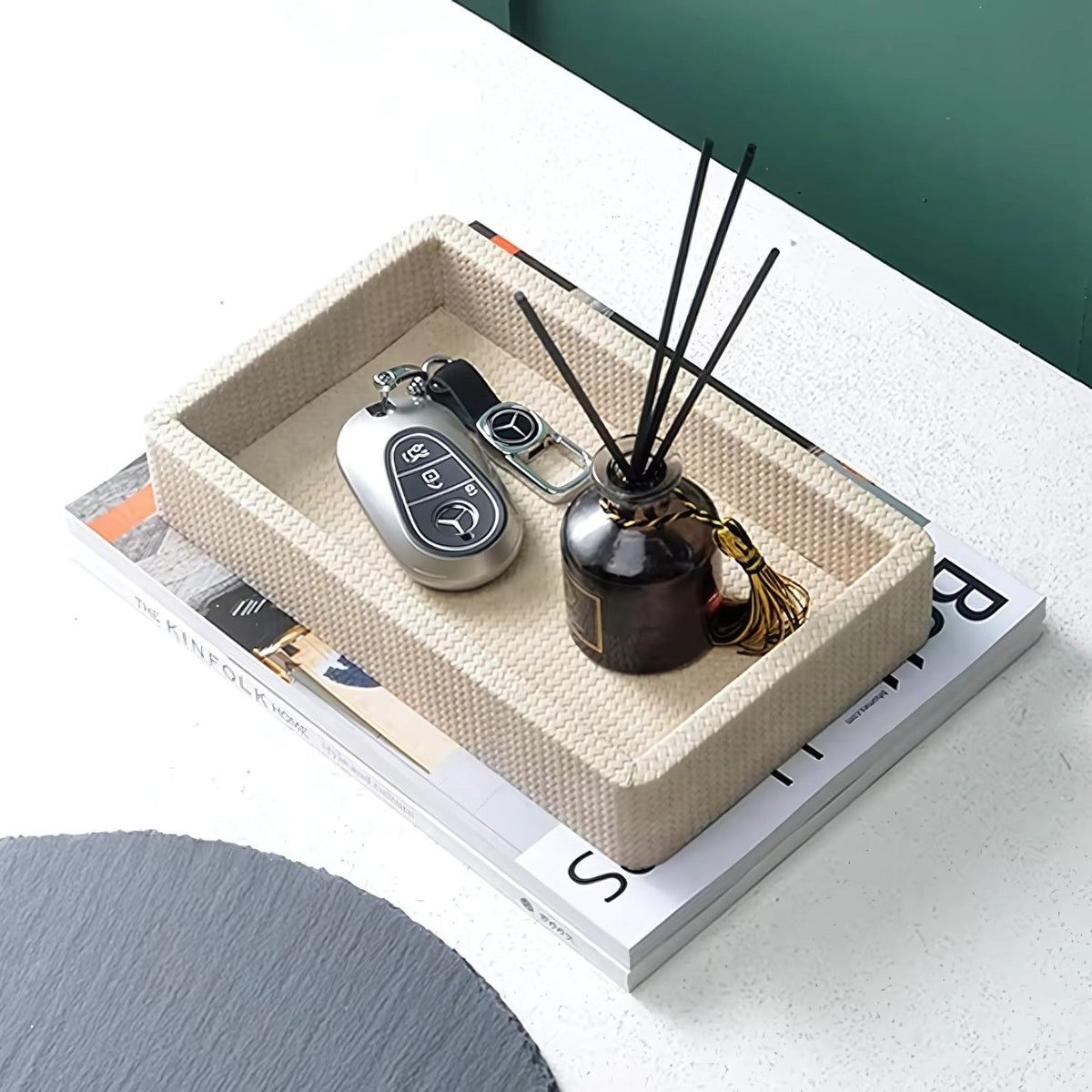 Crocodile-Texture Organizer Tray, Wooden Jewelry and Key Catchall — product view 6