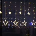 LED Star & Moon Christmas Curtain Lights, Battery-Powered Timer - Style 1 - Stars, Battery box (3 × AA)