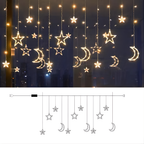LED Star & Moon Christmas Curtain Lights, Battery-Powered Timer - product view 6