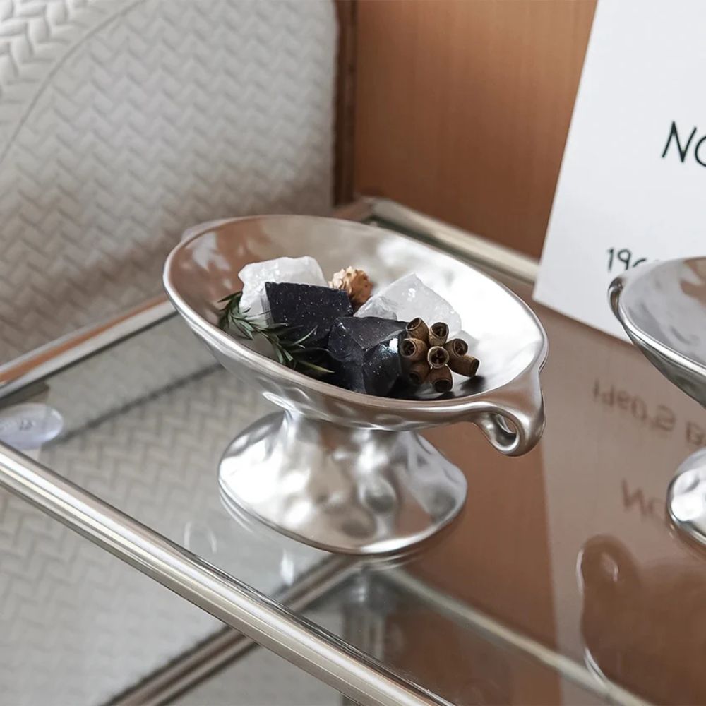 Oval Ceramic Jewelry Tray with Handles, Decorative Organizer Dish — product view 7
