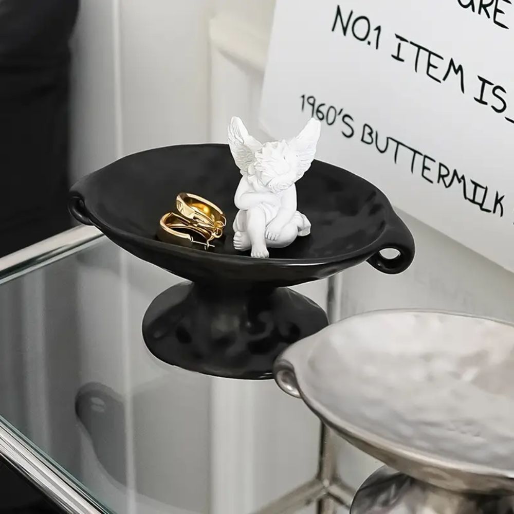 Oval Ceramic Jewelry Tray with Handles, Decorative Organizer Dish — product view 3