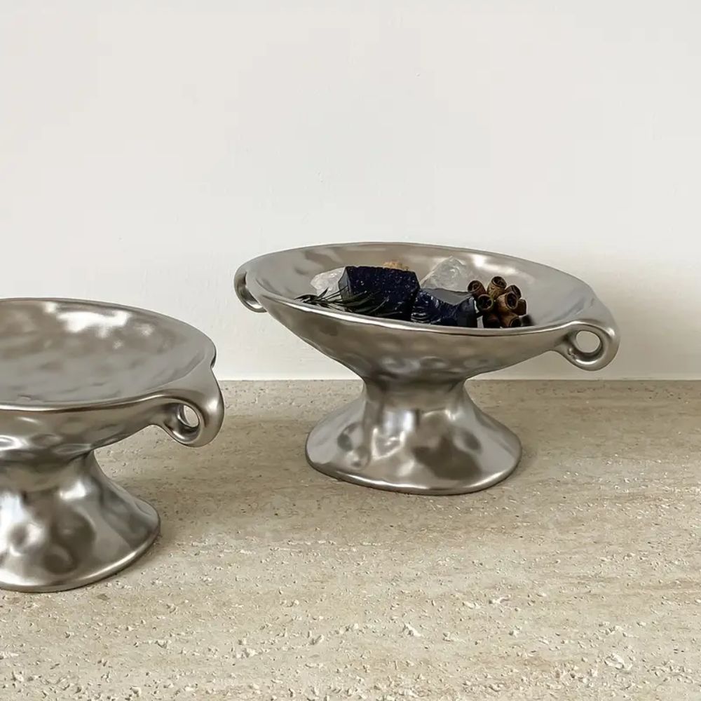 Oval Ceramic Jewelry Tray with Handles, Decorative Organizer Dish — product view 6