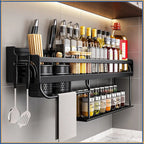 SacredHut | Stainless Steel Kitchen Shelf for Wall Mounting with Hooks and Knife Holder – Ideal for a Tidy Kitchen