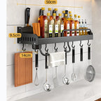 SacredHut | Stainless Steel Kitchen Shelf for Wall Mounting with Hooks and Knife Holder – Ideal for a Tidy Kitchen