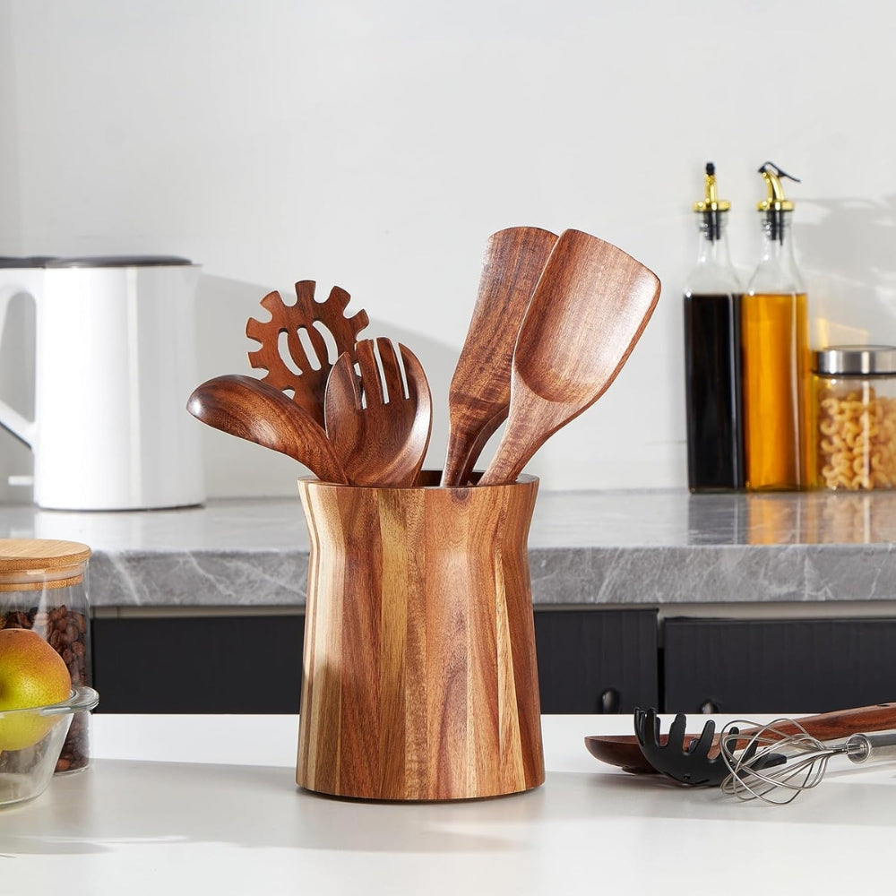 Acacia Wood Utensil Holder, 360-Degree Rotating Kitchen Organizer — product view 2