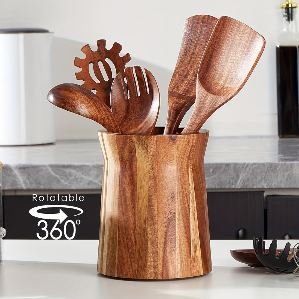 Acacia Wood Utensil Holder, 360-Degree Rotating Kitchen Organizer — product view 4