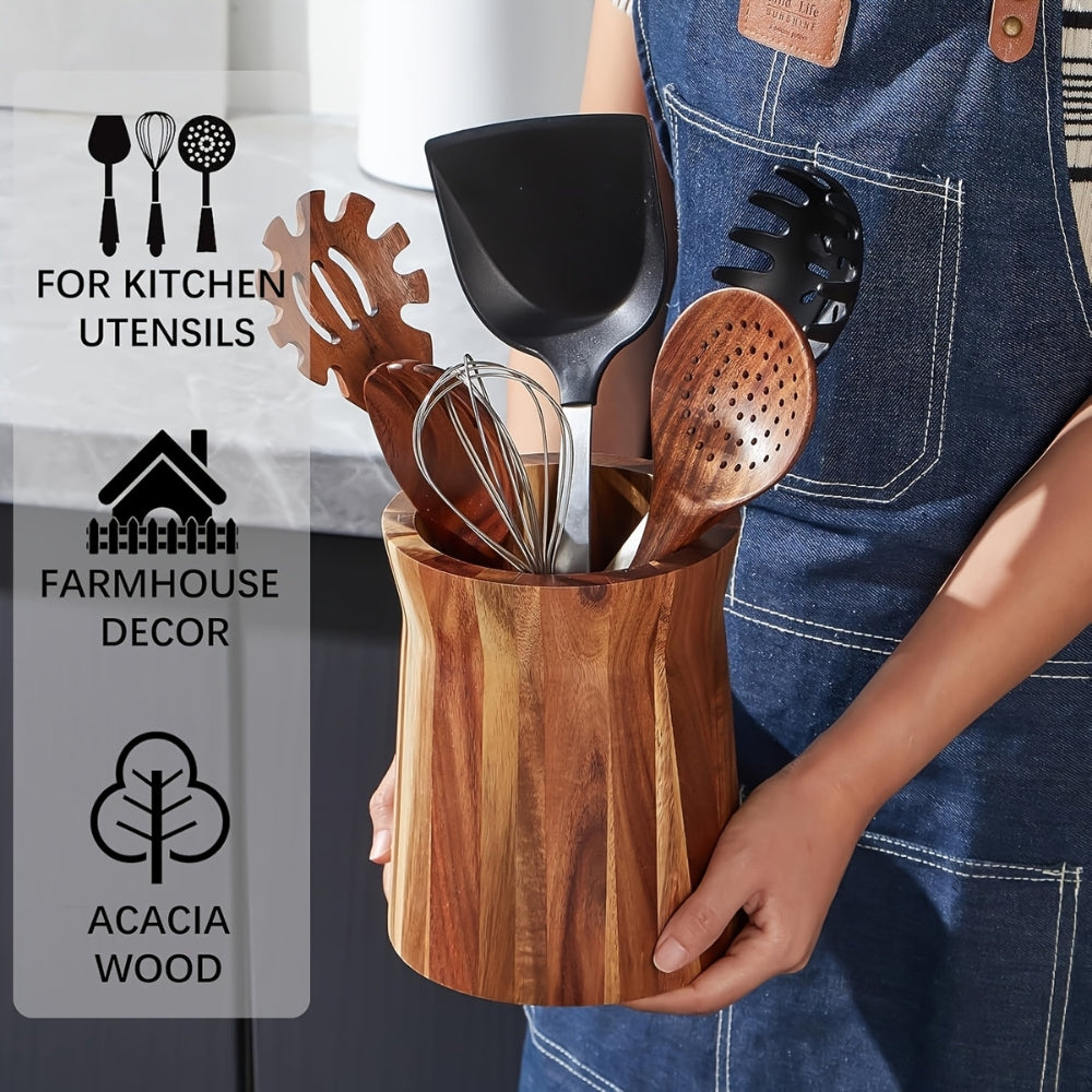 Acacia Wood Utensil Holder, 360-Degree Rotating Kitchen Organizer — product view 7