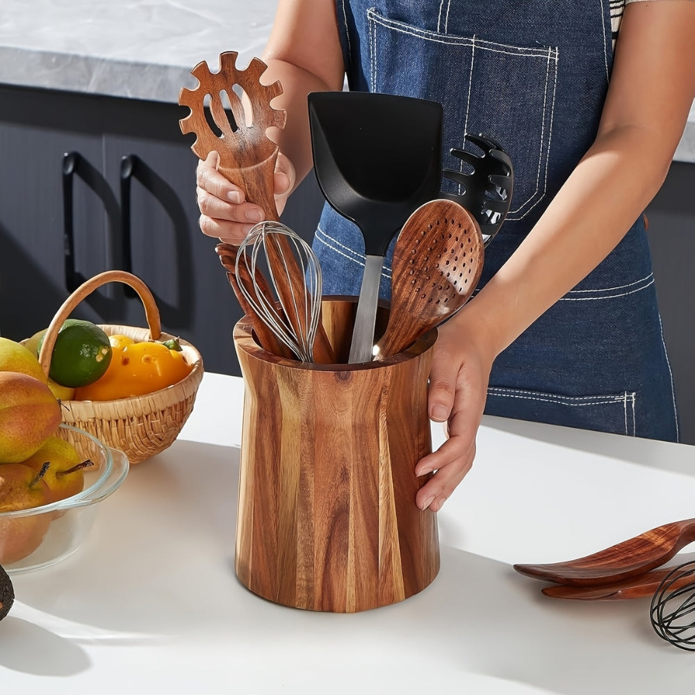 Acacia Wood Utensil Holder, 360-Degree Rotating Kitchen Organizer — product view 3