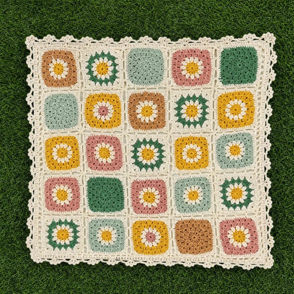 Floral Crochet Throw Pillow Cover, Multicolor Boho Cushion Cover — product view 7
