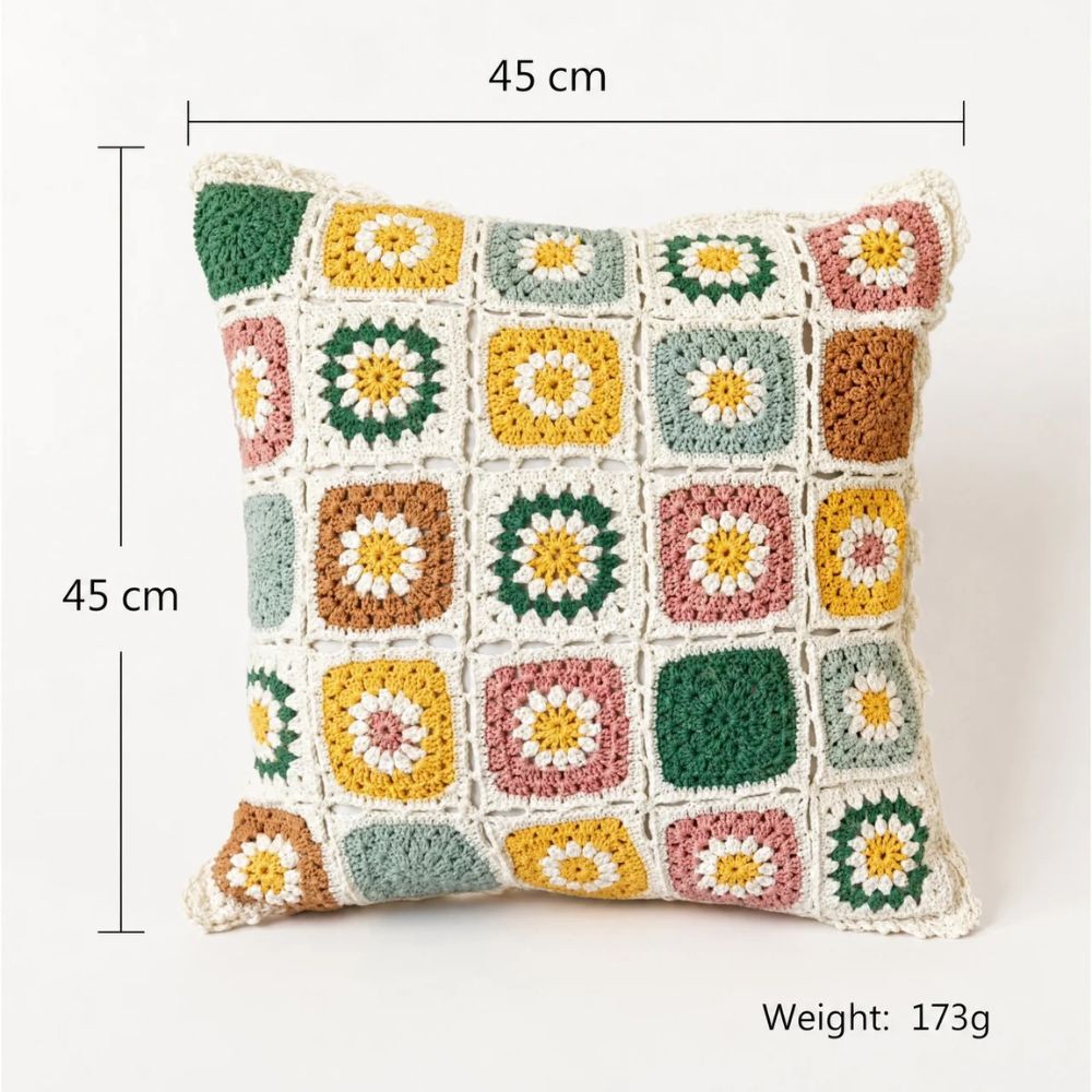 Floral Crochet Throw Pillow Cover, Multicolor Boho Cushion Cover — product view 6