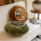 Round Floral Cushion, 18-Inch Velvet-Style Decorative Pillow — product view 3