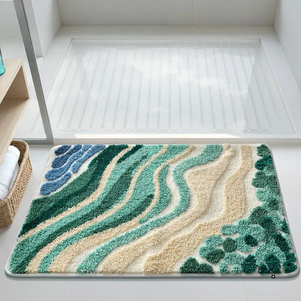 Coastal Wave Bath Mat, Absorbent Non-Slip Microfiber Bathroom Rug — product view 3