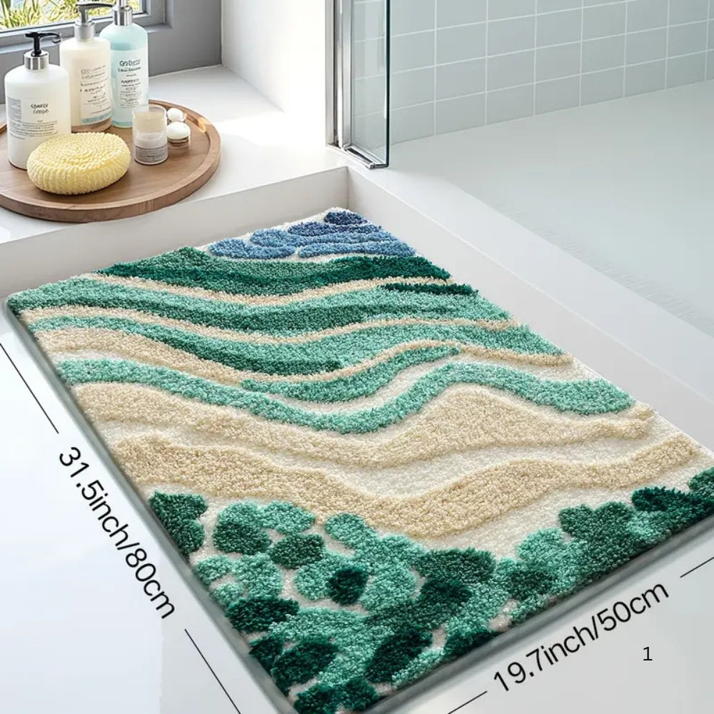 Coastal Wave Bath Mat, Absorbent Non-Slip Microfiber Bathroom Rug — product view 5