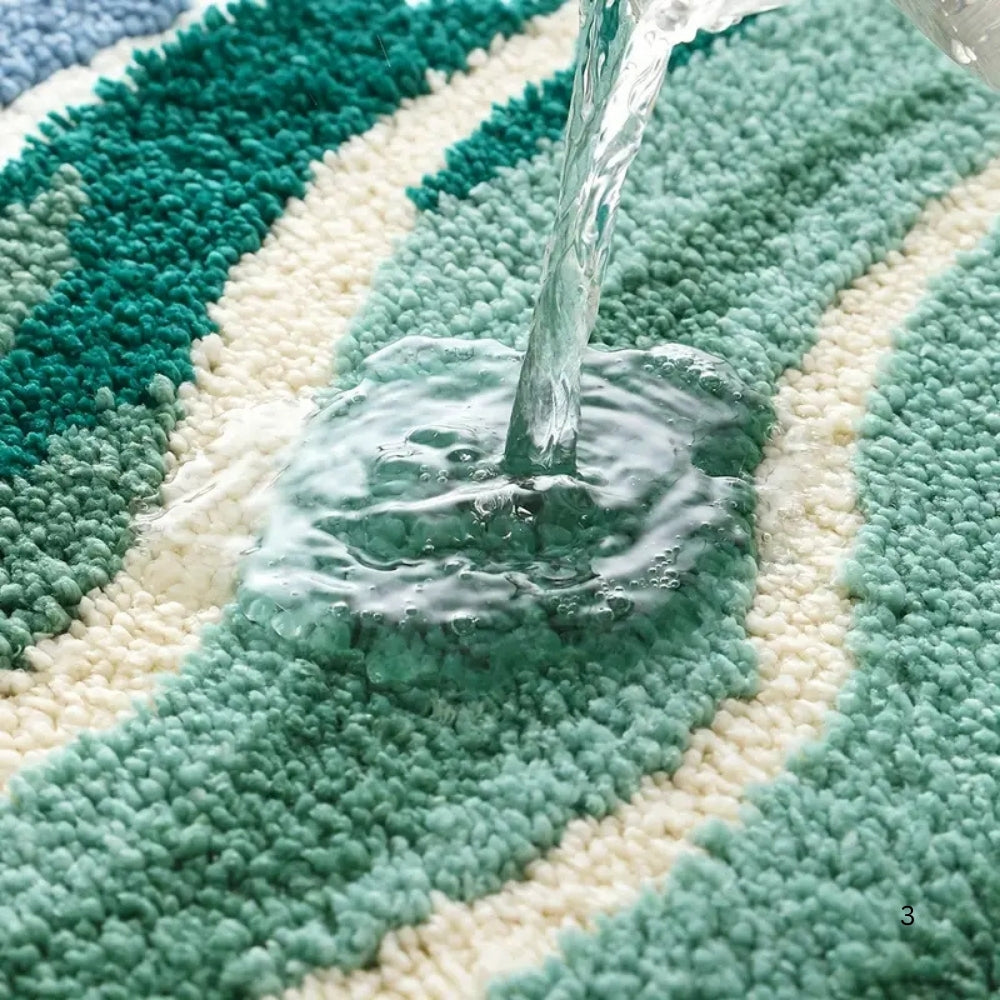 Coastal Wave Bath Mat, Absorbent Non-Slip Microfiber Bathroom Rug — product view 4