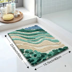 Coastal Wave Bath Mat, Absorbent Non-Slip Microfiber Bathroom Rug — product view 1