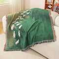 Sheep Pattern Woven Throw Blanket, Green Tassel Sofa and Bed Throw — product view 1