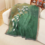 Sheep Pattern Woven Throw Blanket, Green Tassel Sofa and Bed Throw — product view 2