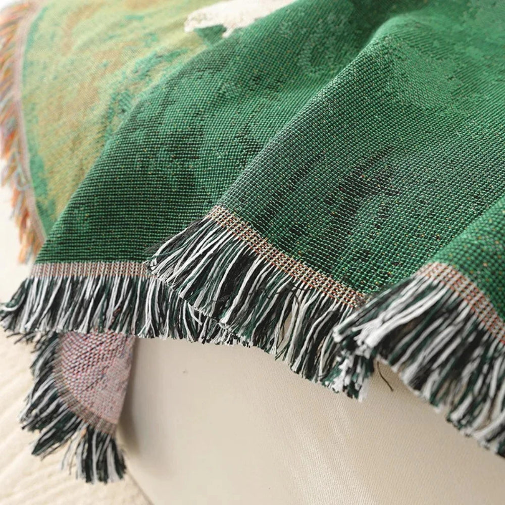 Sheep Pattern Woven Throw Blanket, Green Tassel Sofa and Bed Throw — product view 8