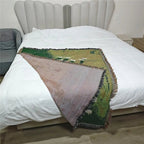 Sheep Pattern Woven Throw Blanket, Green Tassel Sofa and Bed Throw — product view 6