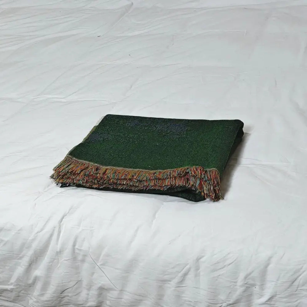 Sheep Pattern Woven Throw Blanket, Green Tassel Sofa and Bed Throw — product view 7