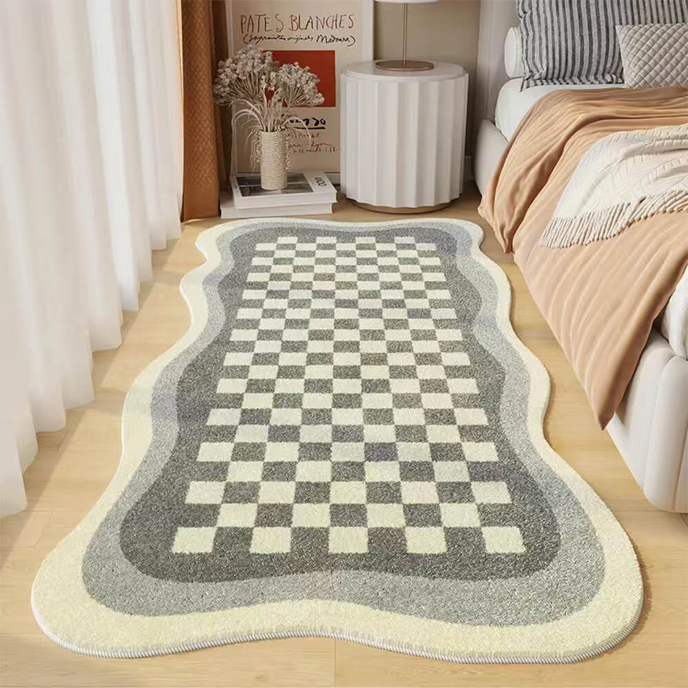 SacredHut | Checkered Cozy Nightstand Rug Irregular Shape Rug