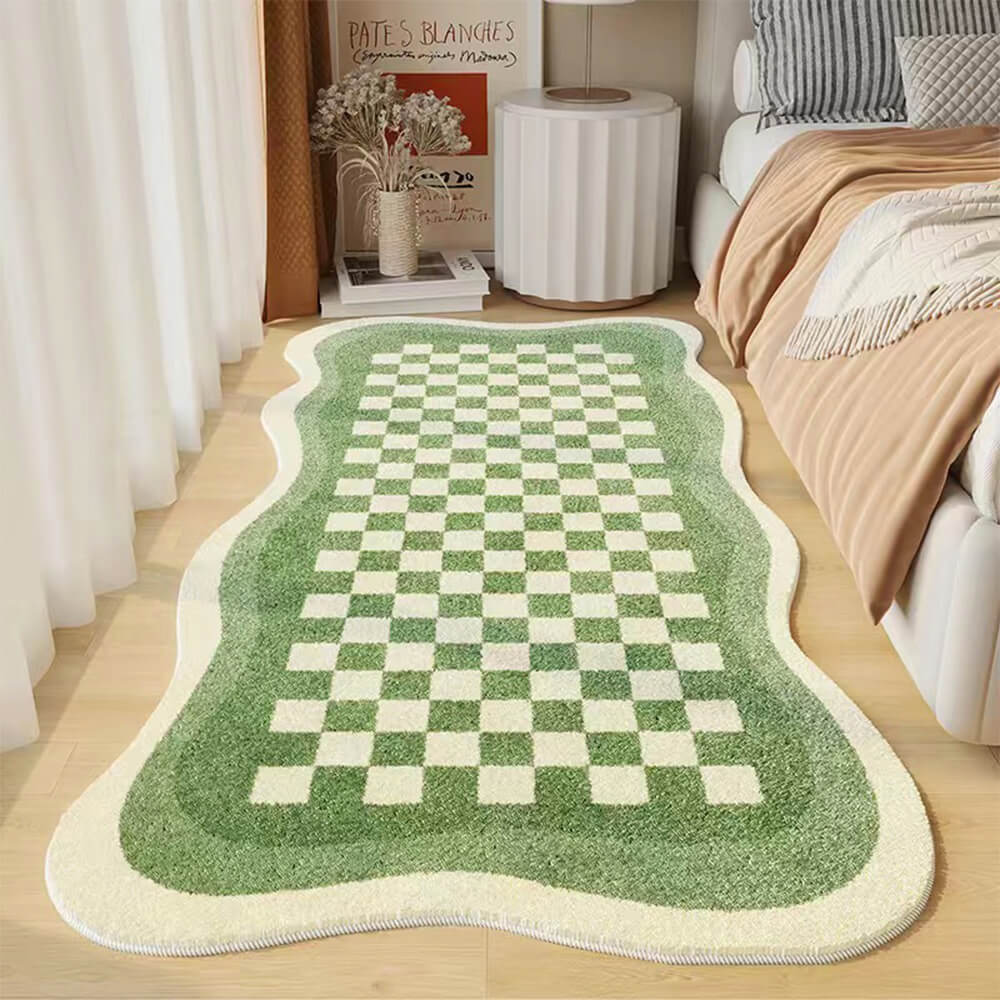 SacredHut | Checkered Cozy Nightstand Rug Irregular Shape Rug