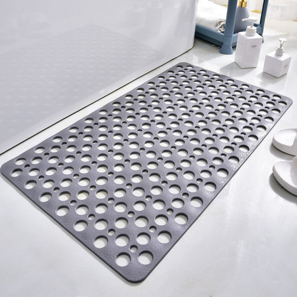 Non-Slip Shower Mat with Suction Cups & Drain Holes — Gray