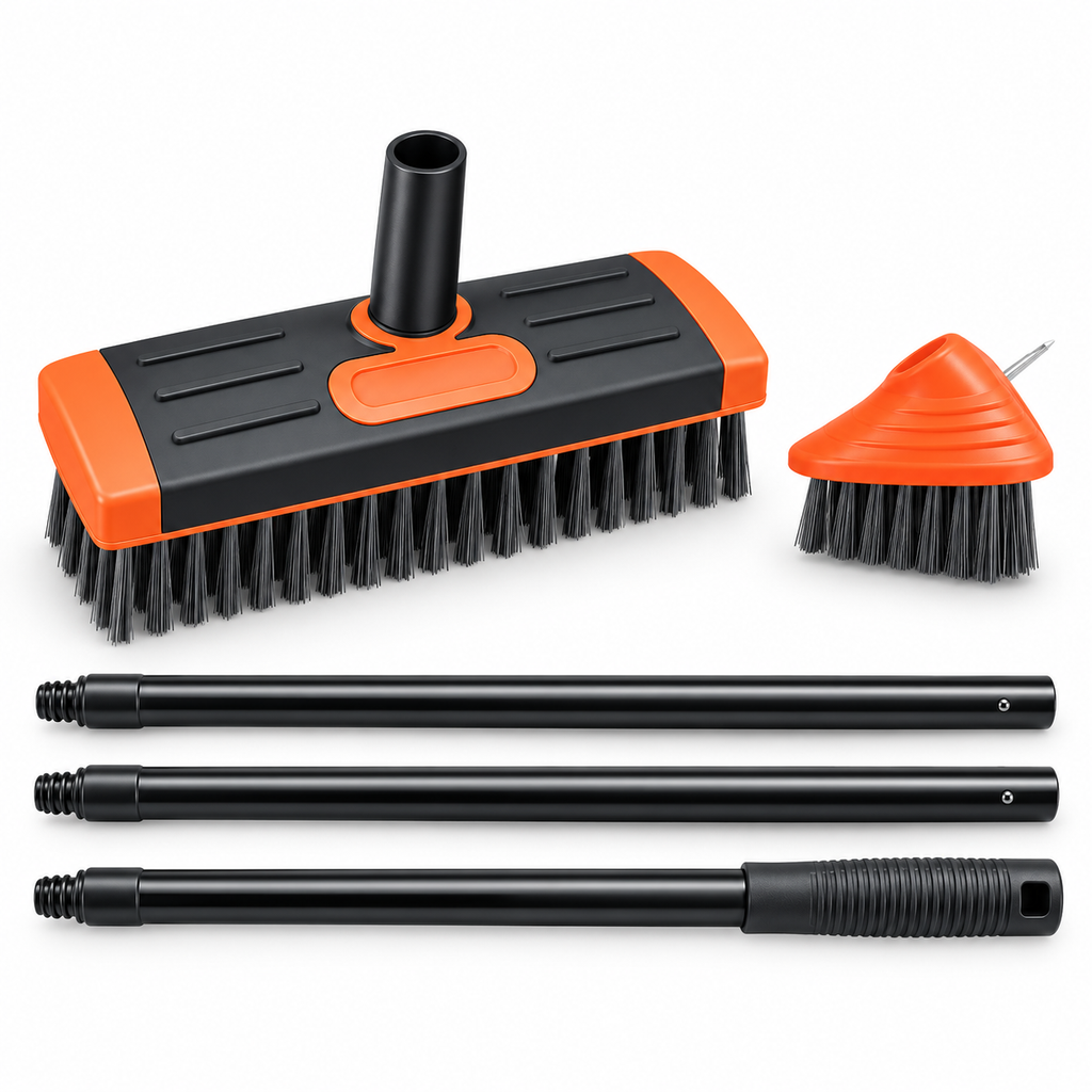 Patio joint and weed brush set with adjustable long handle