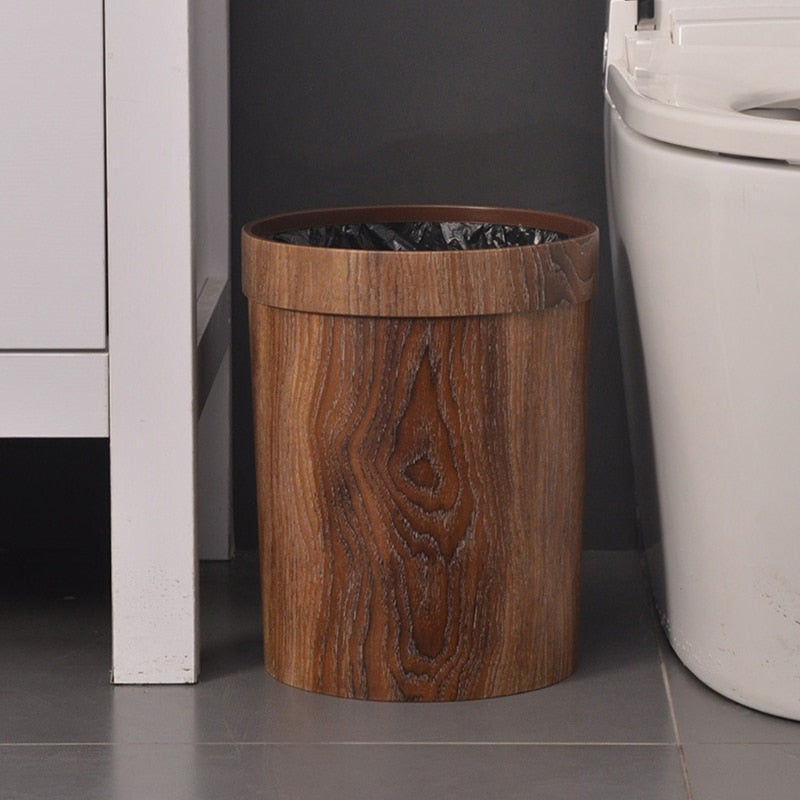 SacredHut | Elegant Retro Wood Grain Trash Can