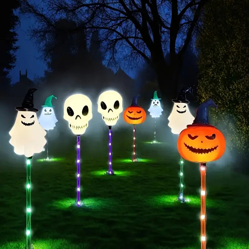 Halloween Solar Pathway Lights, Set of 6 Pumpkin Skull Ghost Stakes - product view 3