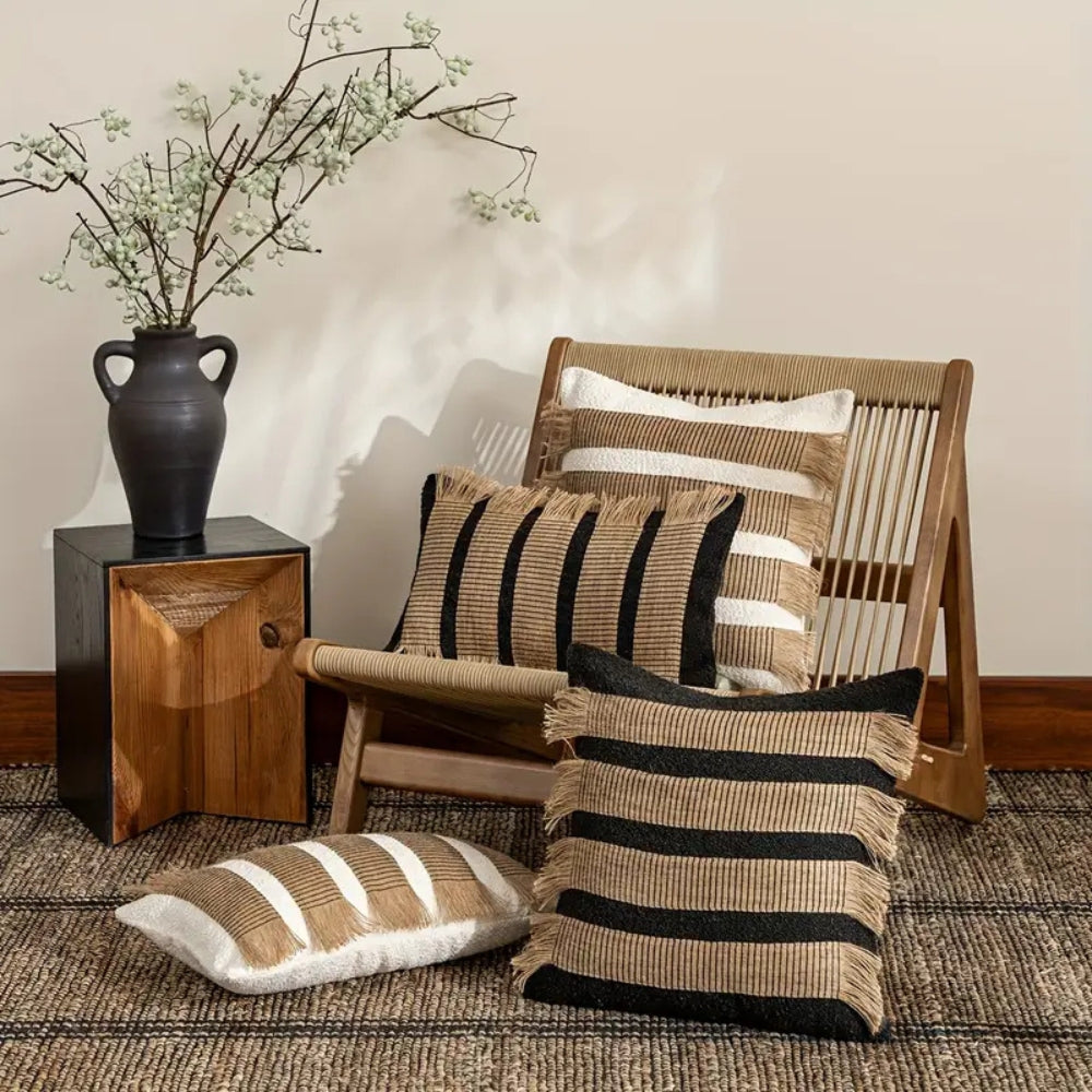 Boho Striped Throw Pillow Cover, Woven Cushion Cover with Hidden Zipper — product view 5