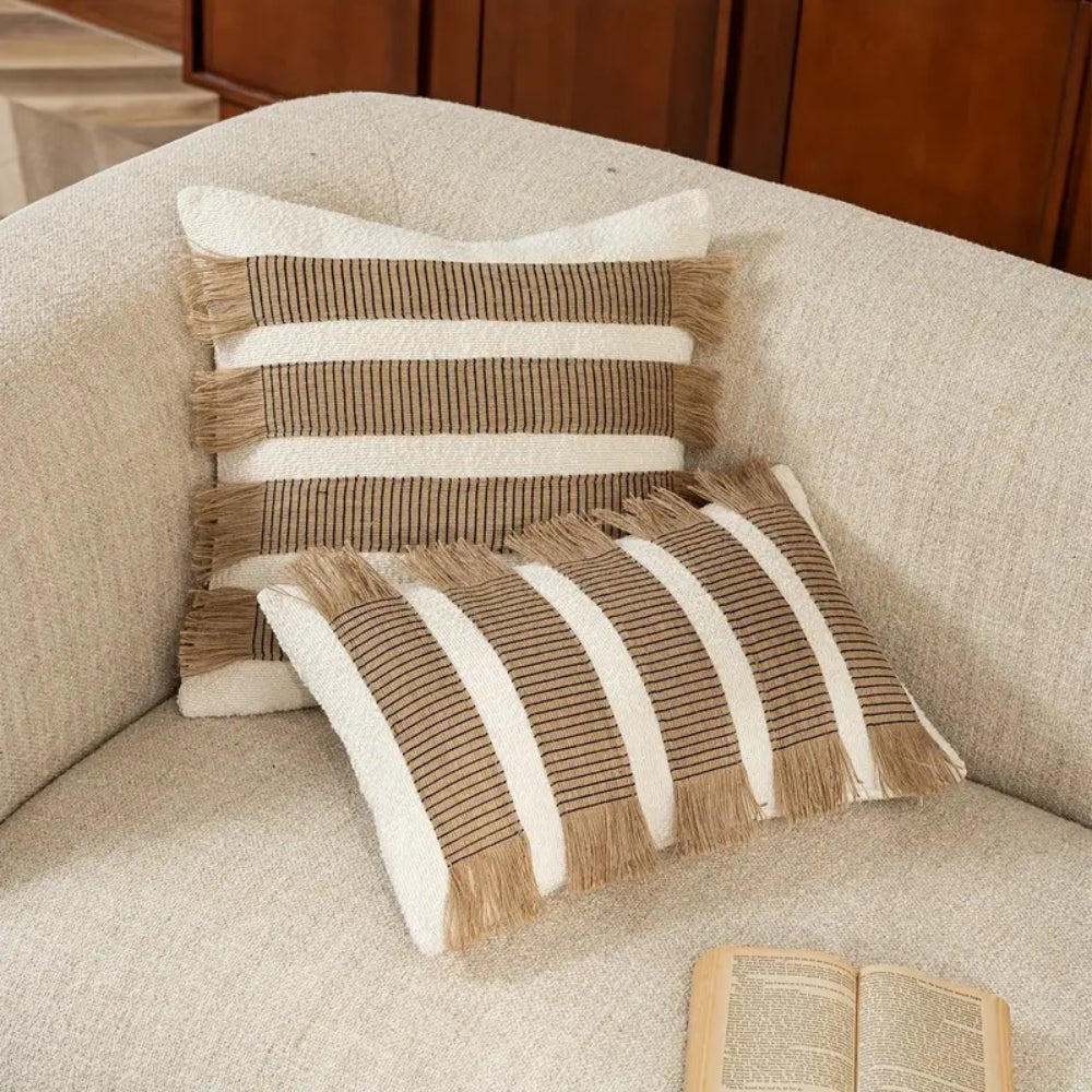 Boho Striped Throw Pillow Cover, Woven Cushion Cover with Hidden Zipper — product view 4